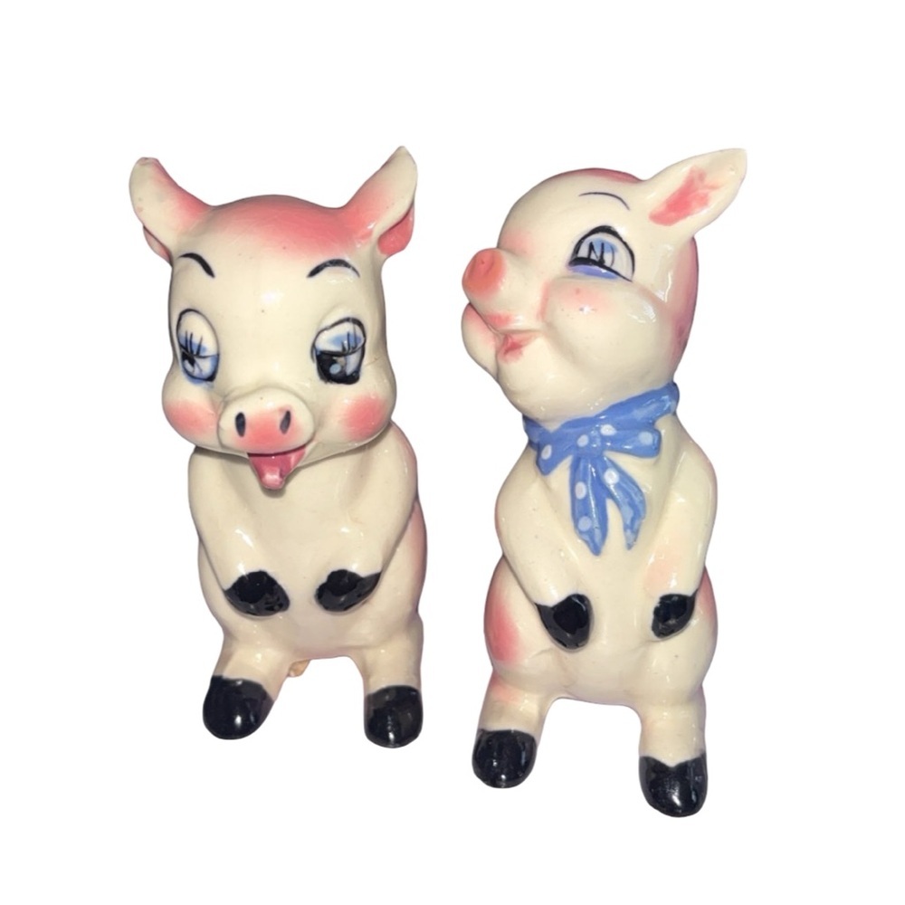 Vintage Kreiss & Company Anthro Pink Pig Salt & Pepper Shakers